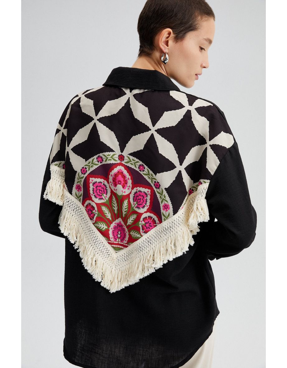 TASSEL DETAIL PRINTED SHIRT