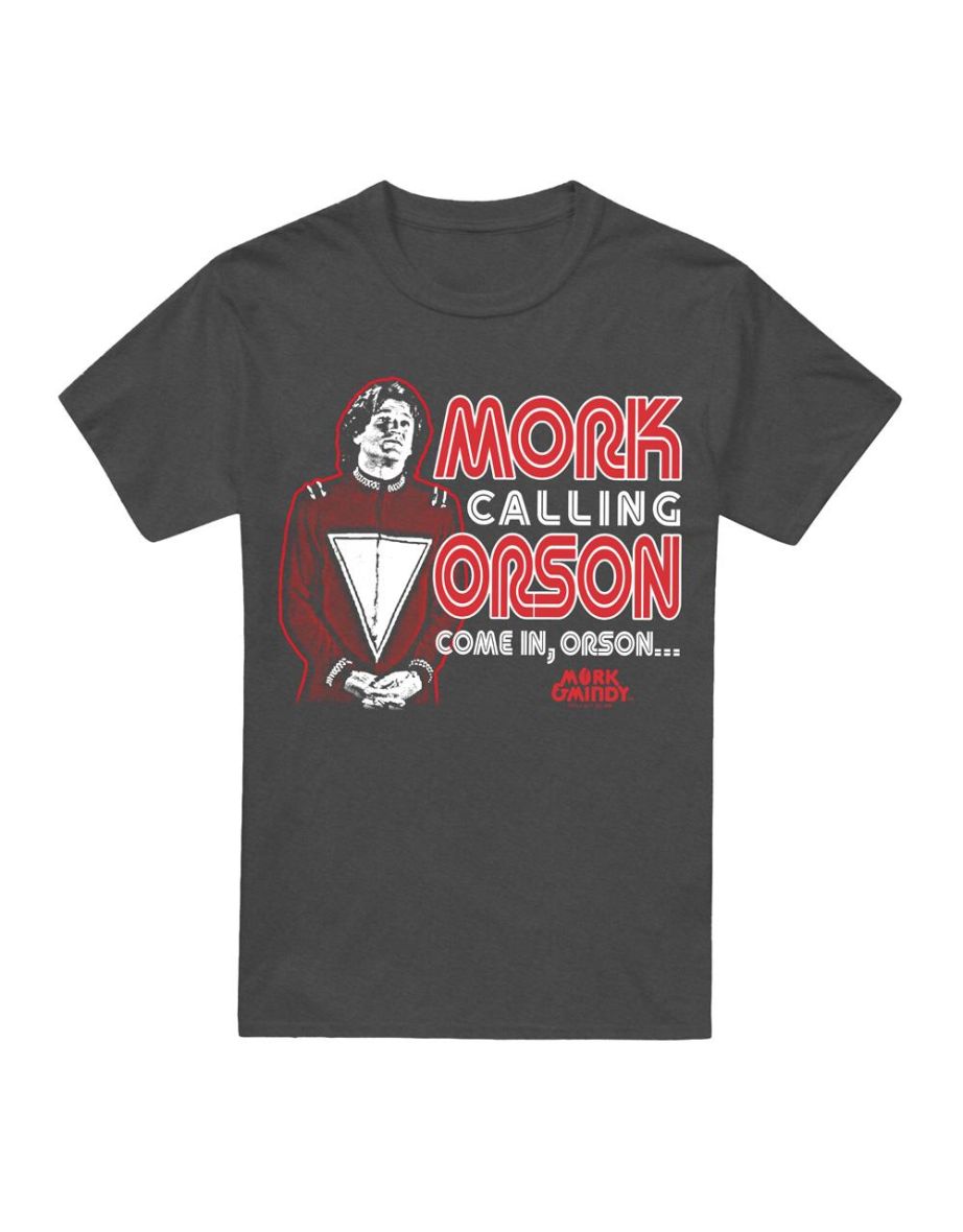 Mork And Mindy Unisex Adult Mork Calling Orson T-Shirt - Charcoal
