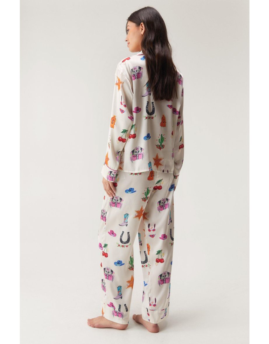 Satin Cowboy Western Pajama Pants Set - 3