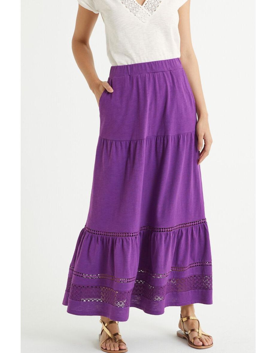 Tiered Cotton Maxi Skirt with Ruffled Hem