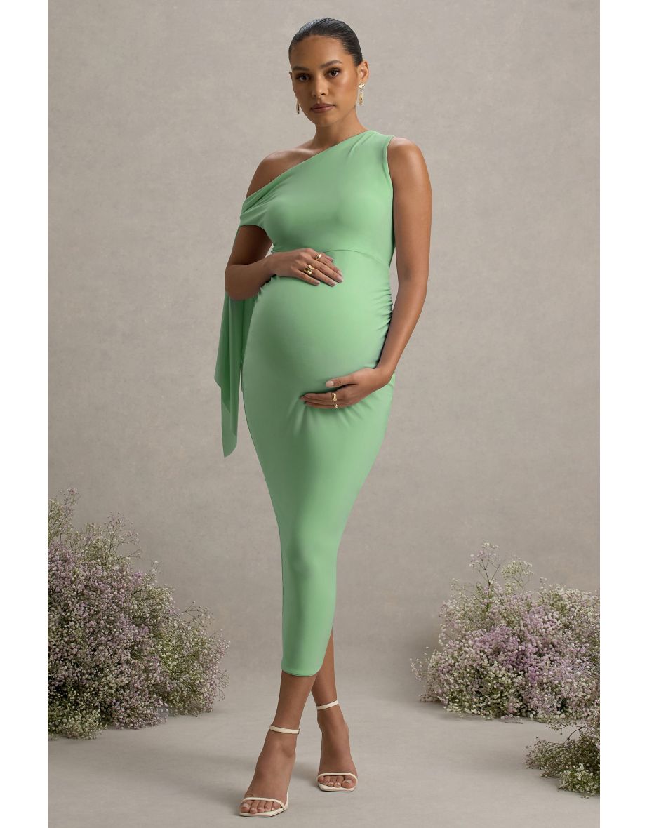 Katarine | Light Green Asymmetric Knot Maternity Midi Dress