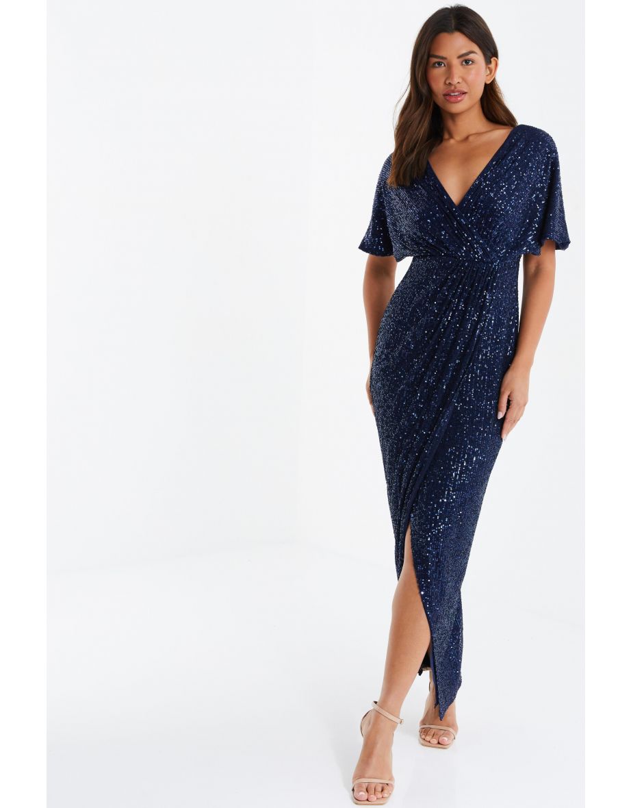 Quiz navy store sequin maxi dress