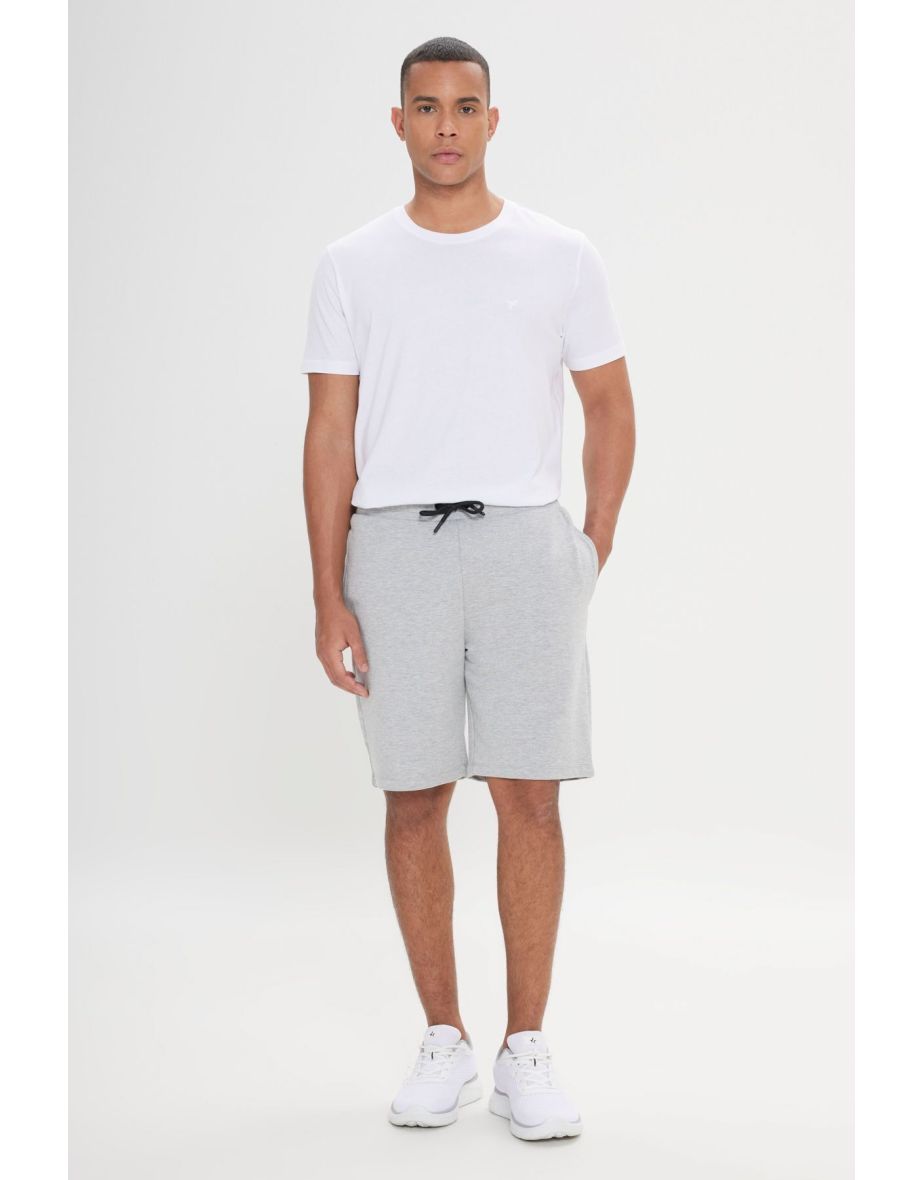 Men's Light Gray Melange Standard Fit Daily Comfortable Sports Knitted Shorts