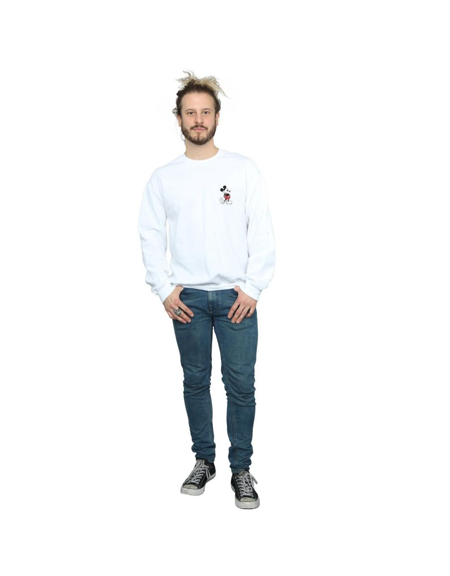Disney Mens Mickey Mouse Kickin Retro Chest Sweatshirt - White - 3