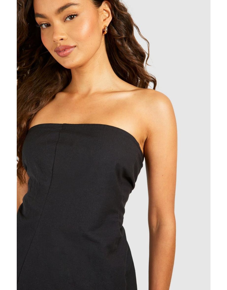 Linen Look Longline Bandeau & Wide Leg Trousers - black - 3
