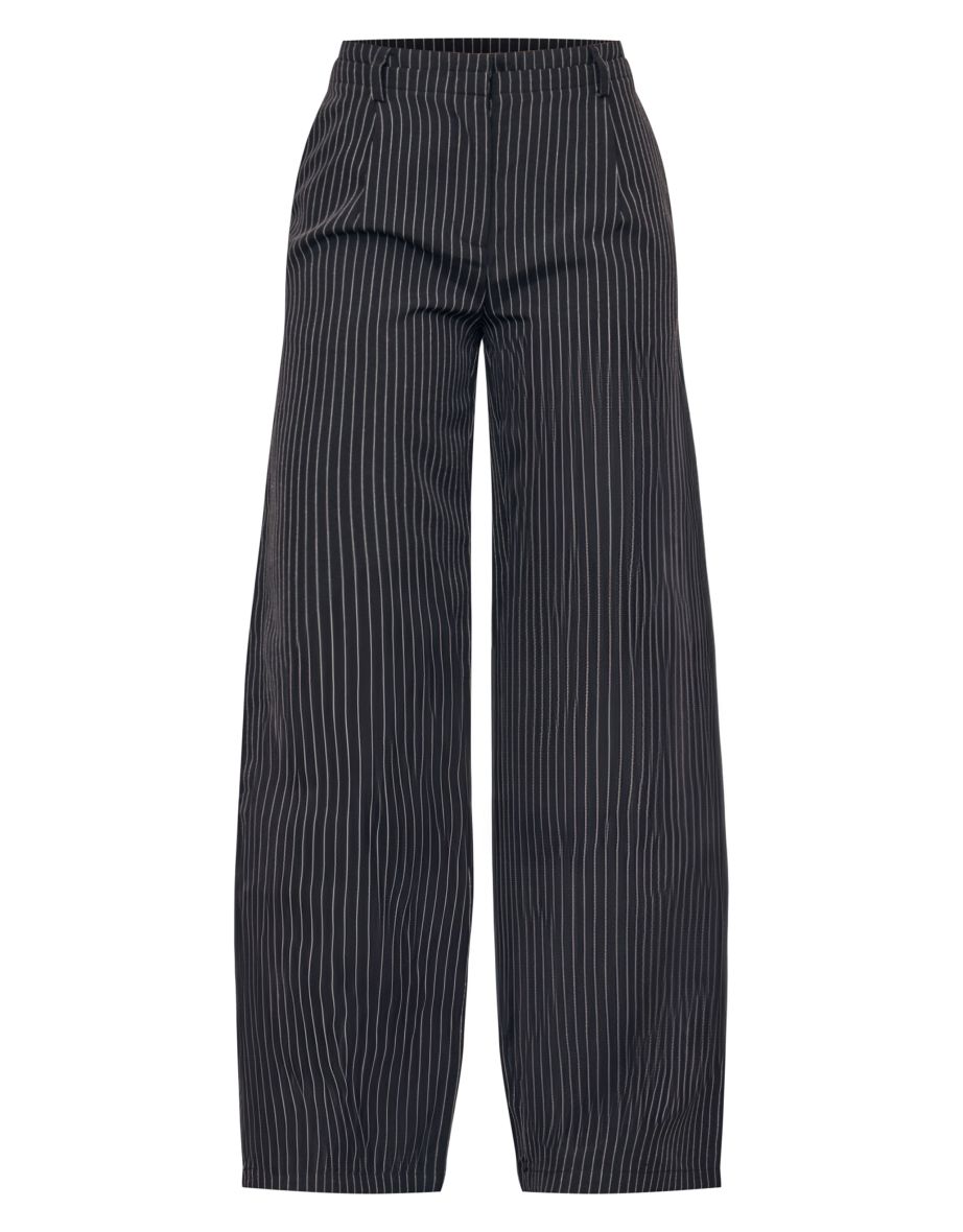 Tall Black Pinstripe Tailored Wide Leg Trousers - 4