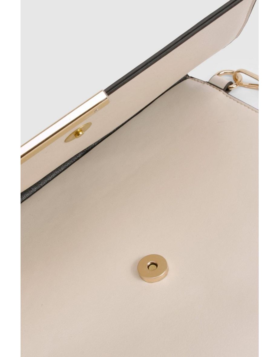 Asymmetric Fold Over Large Envelope Clutch Bag - ecru - 3
