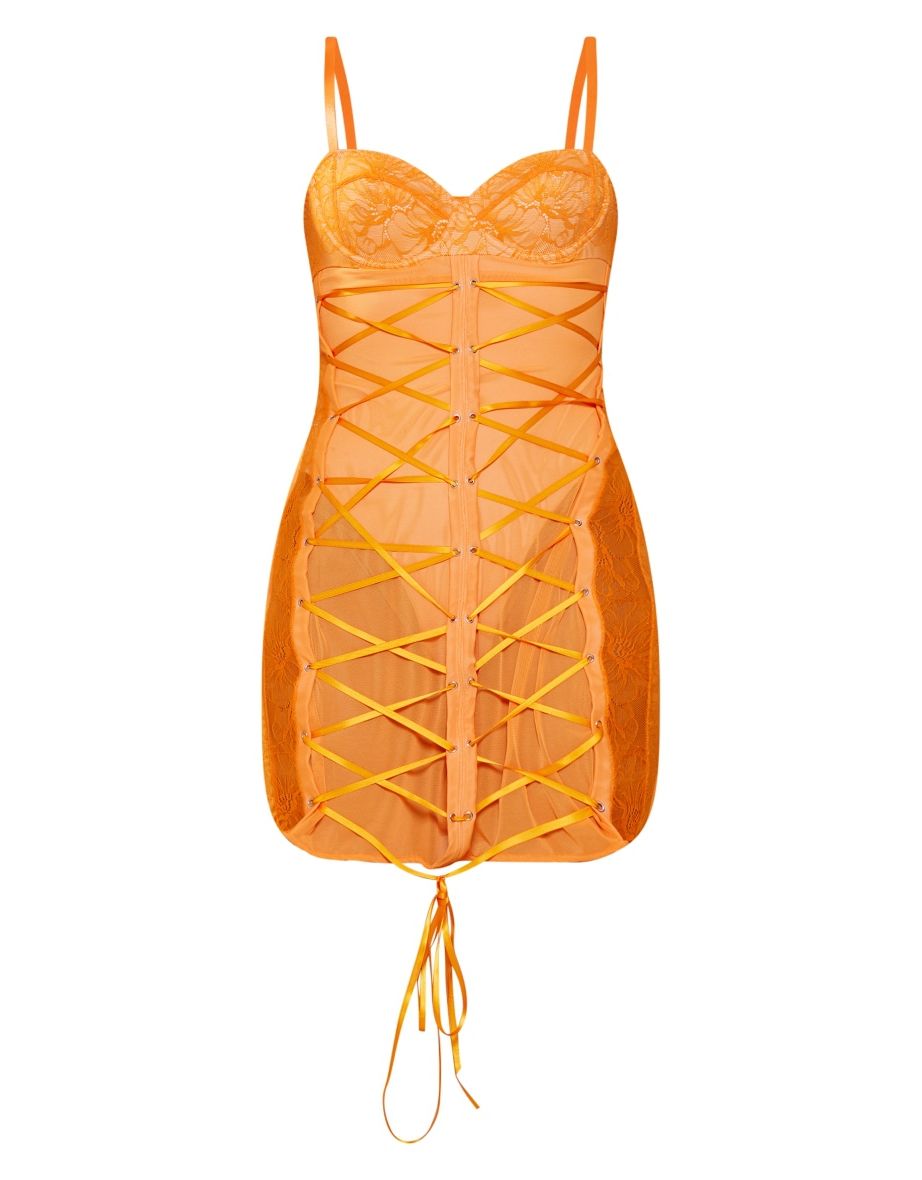 Tangerine Lace Underwired Eyelet Detail Bodycon Dress - 3