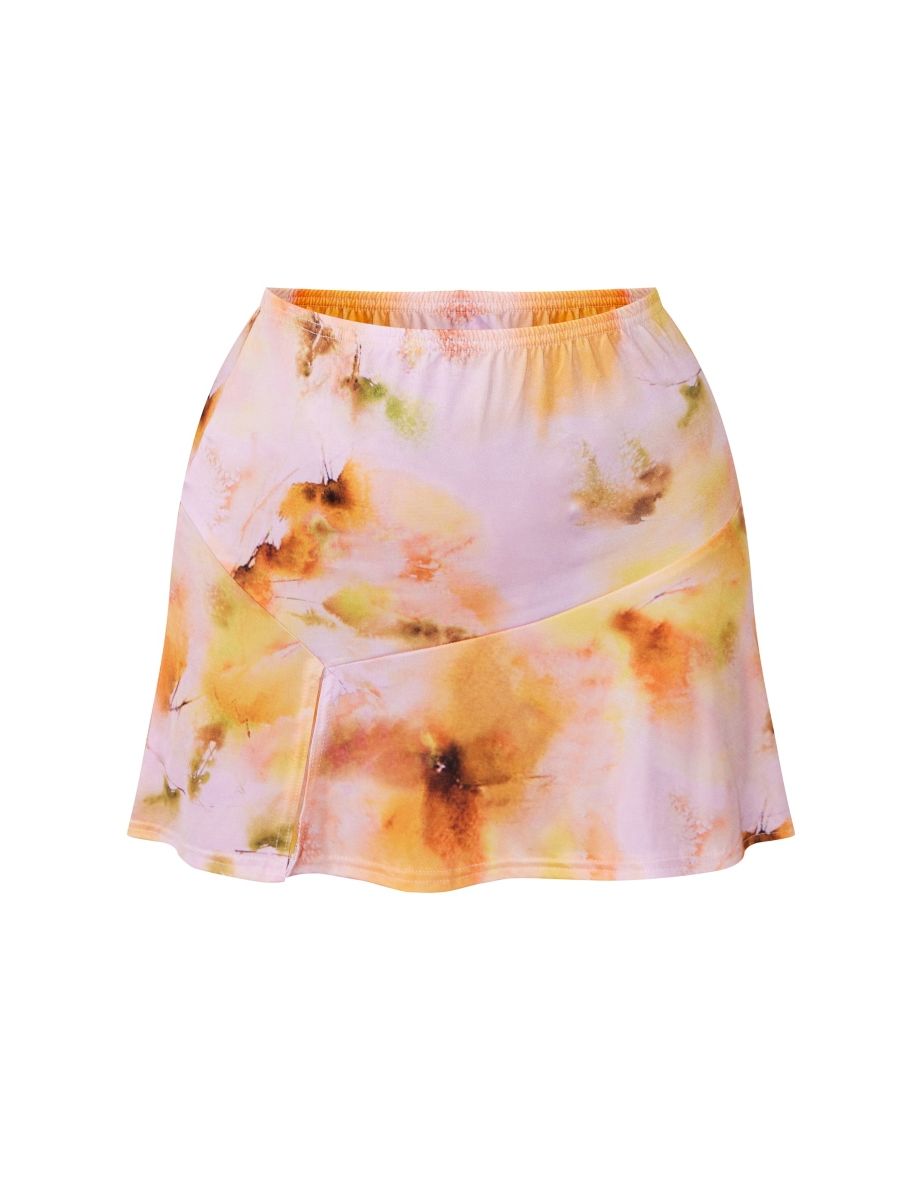 Pink Floral Printed Slinky Split Hem Micro Mini Skirt - 5