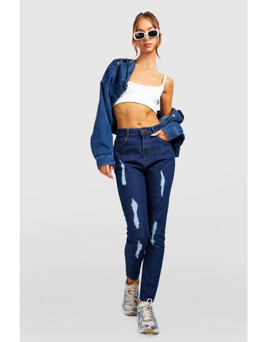 Basics High Waisted Extreme Ripped Skinny Jeans - indigo
