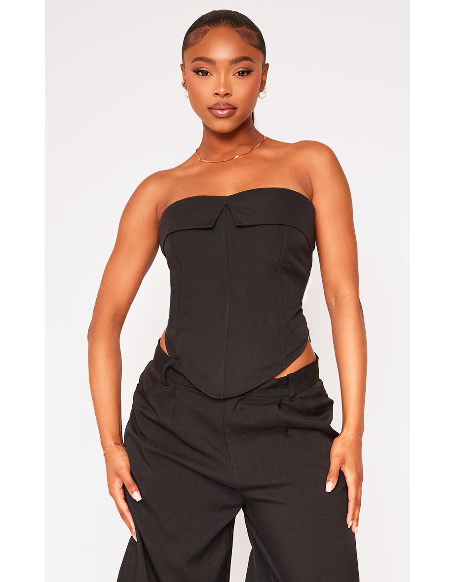 Black Fold Over Edge Dip Hem Bandeau