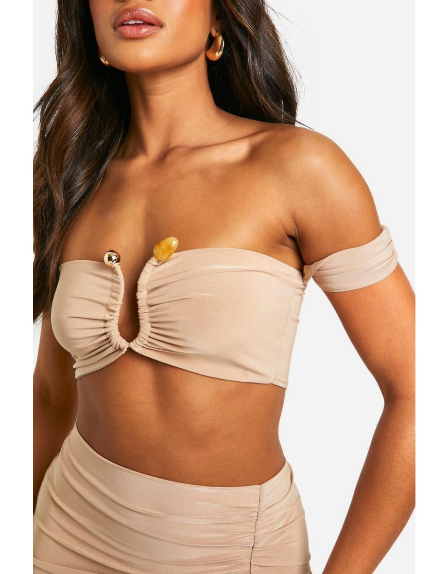 Ruched Bralette & Mini Skirt - stone - 3