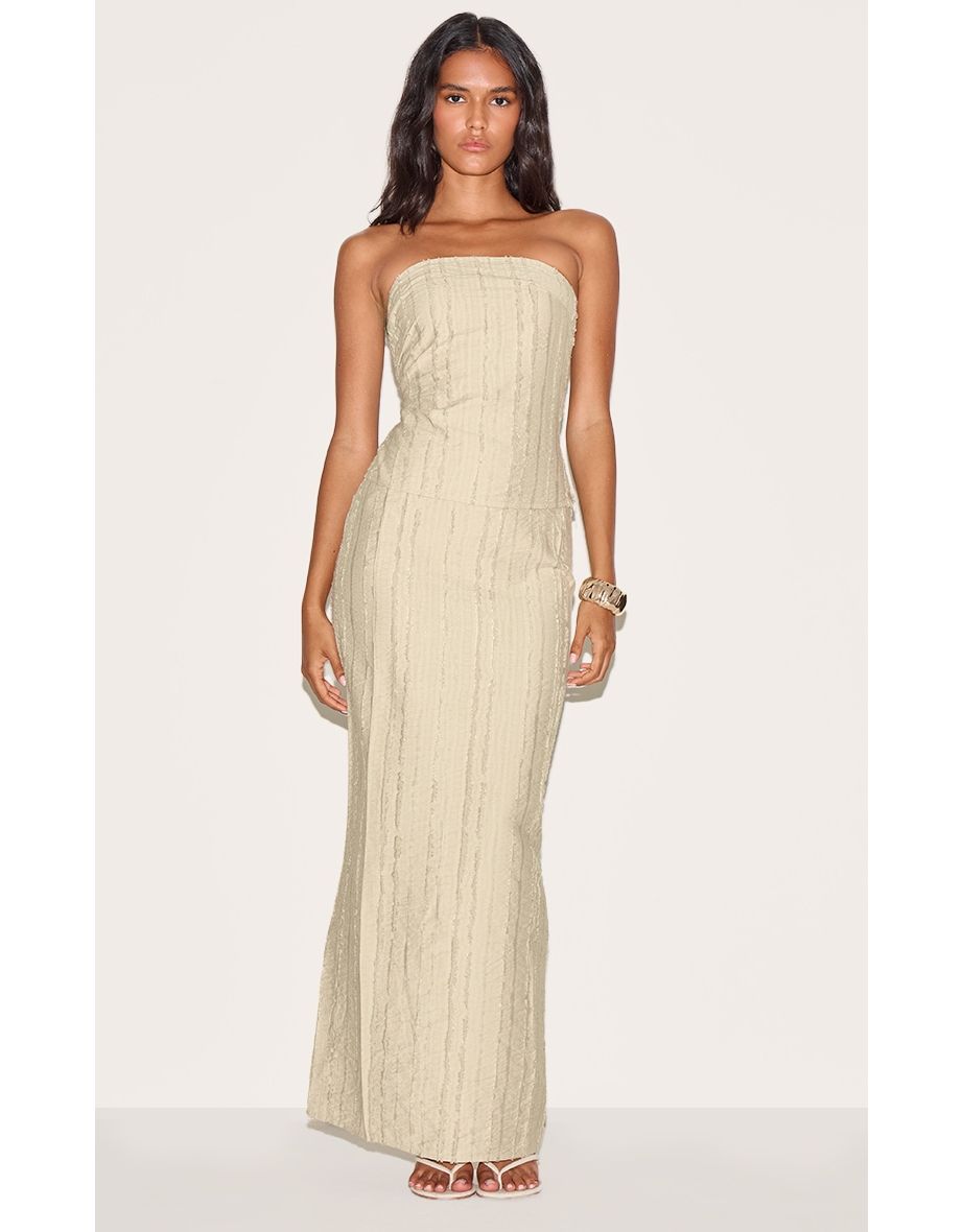 Chartreuse Textured Frayed Bandeau Top