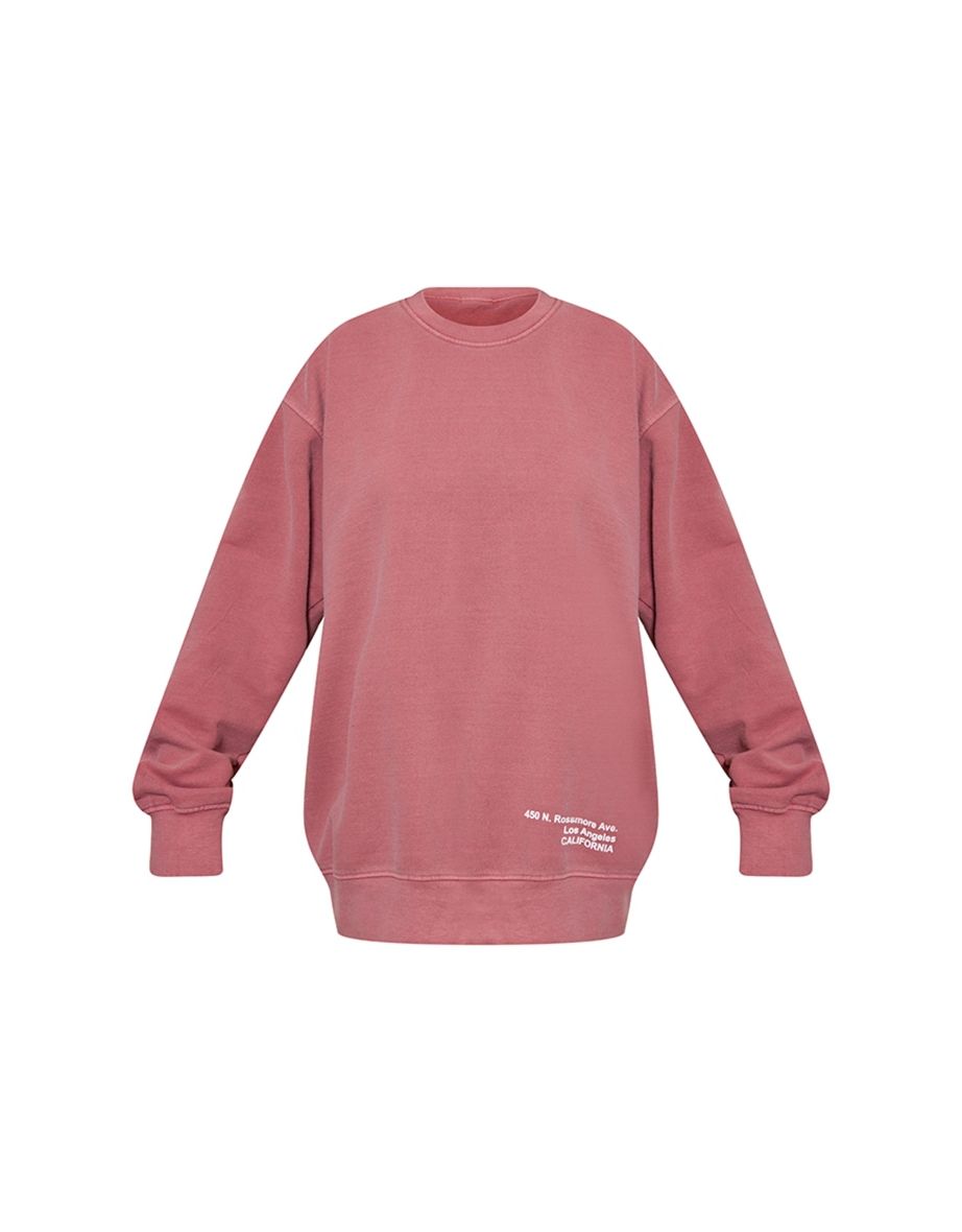 Rose Los Angeles Small Print Slogan Washed Sweatshirt - 4
