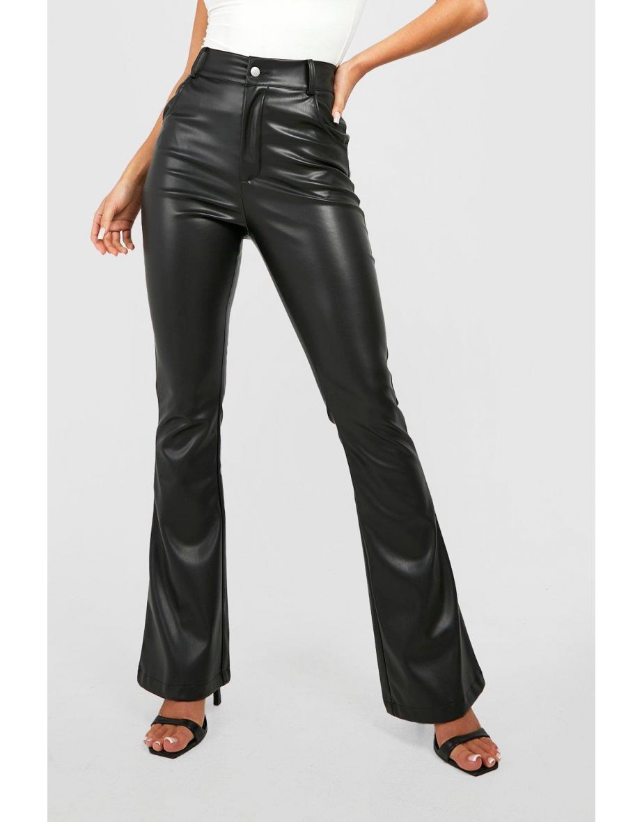 Leather Look High Waisted Flared Trousers - black - 3