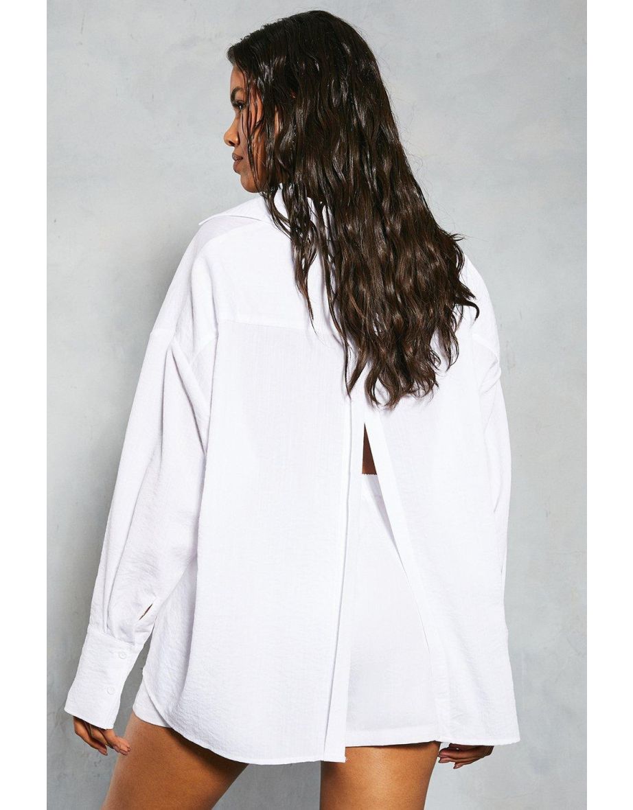 Linen Look Oversized Open Back Shirt - 3