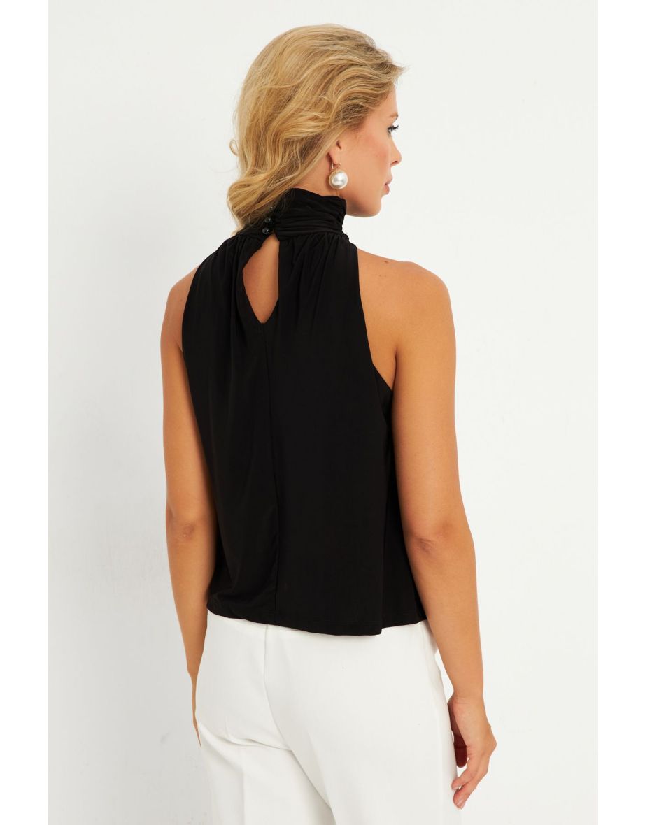 Women's Black Back Buttoned Blouse - 7