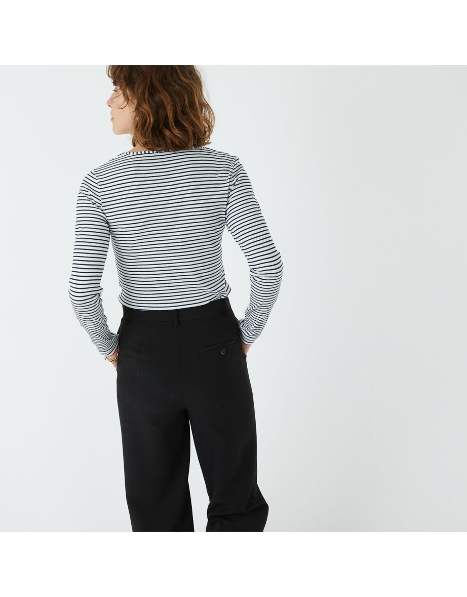 Breton Striped T-Shirt with V-Neck and Long Sleeves - 3