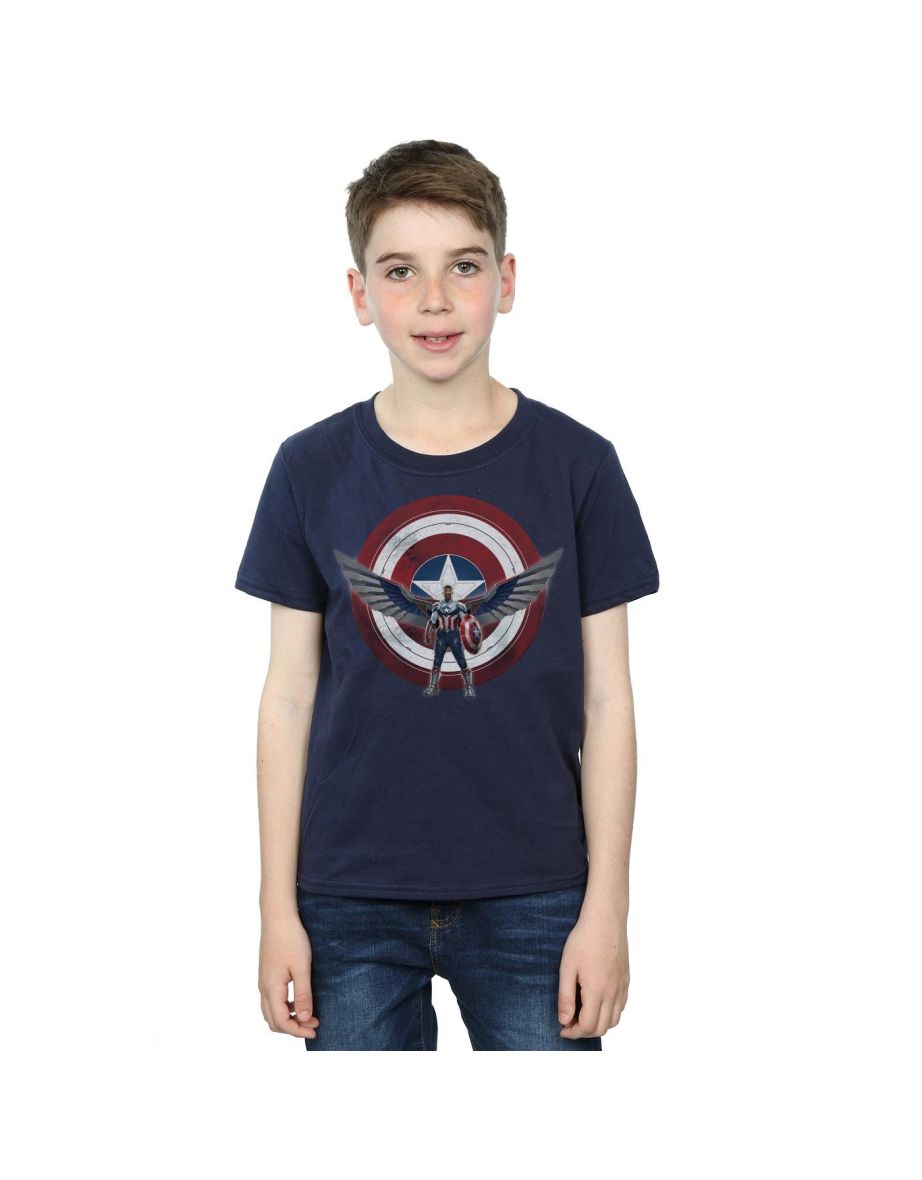 Marvel Boys Falcon And The Winter Soldier Captain America Shield Pose T-Shirt - Navy Blue