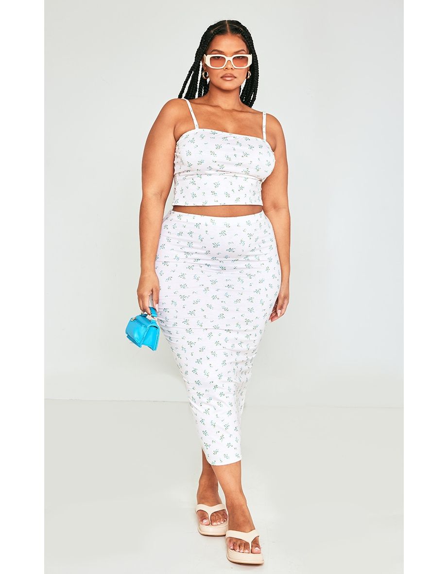 Plus size floral midi skirt hotsell