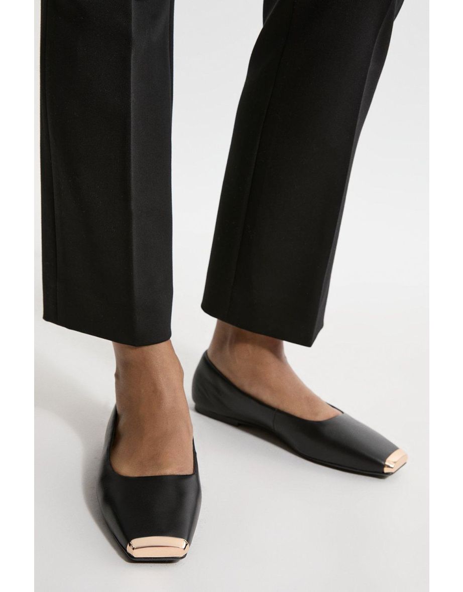Leather Square Toe Ballerina With Metal Toe Cap