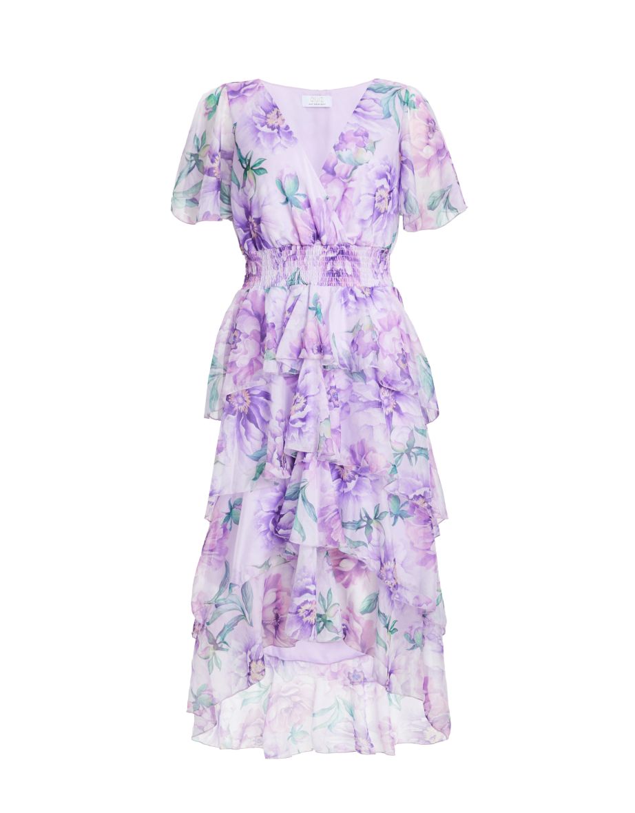 Lilac Chiffon Frill Dip Hem Dress - 5
