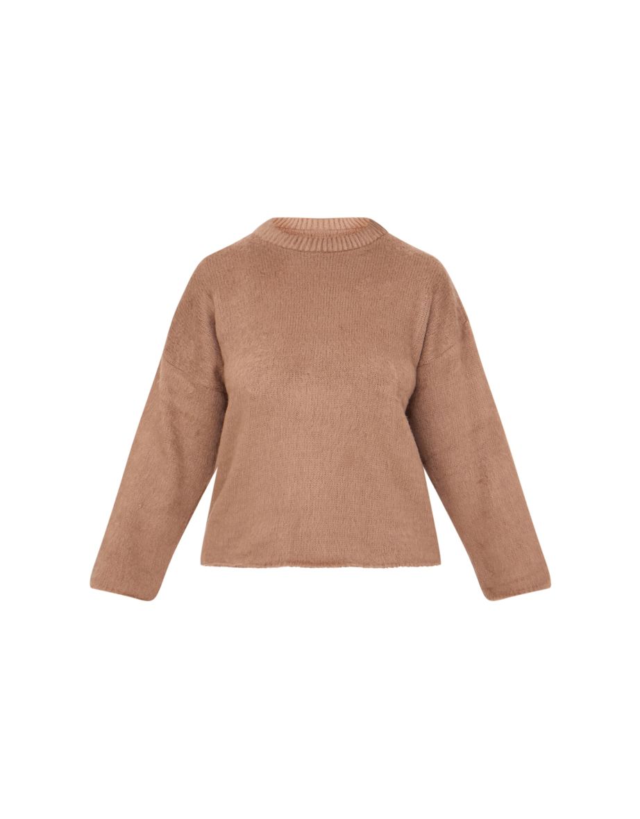 Plus Brown Stripe Fluffy Knit Oversized Jumper - 4