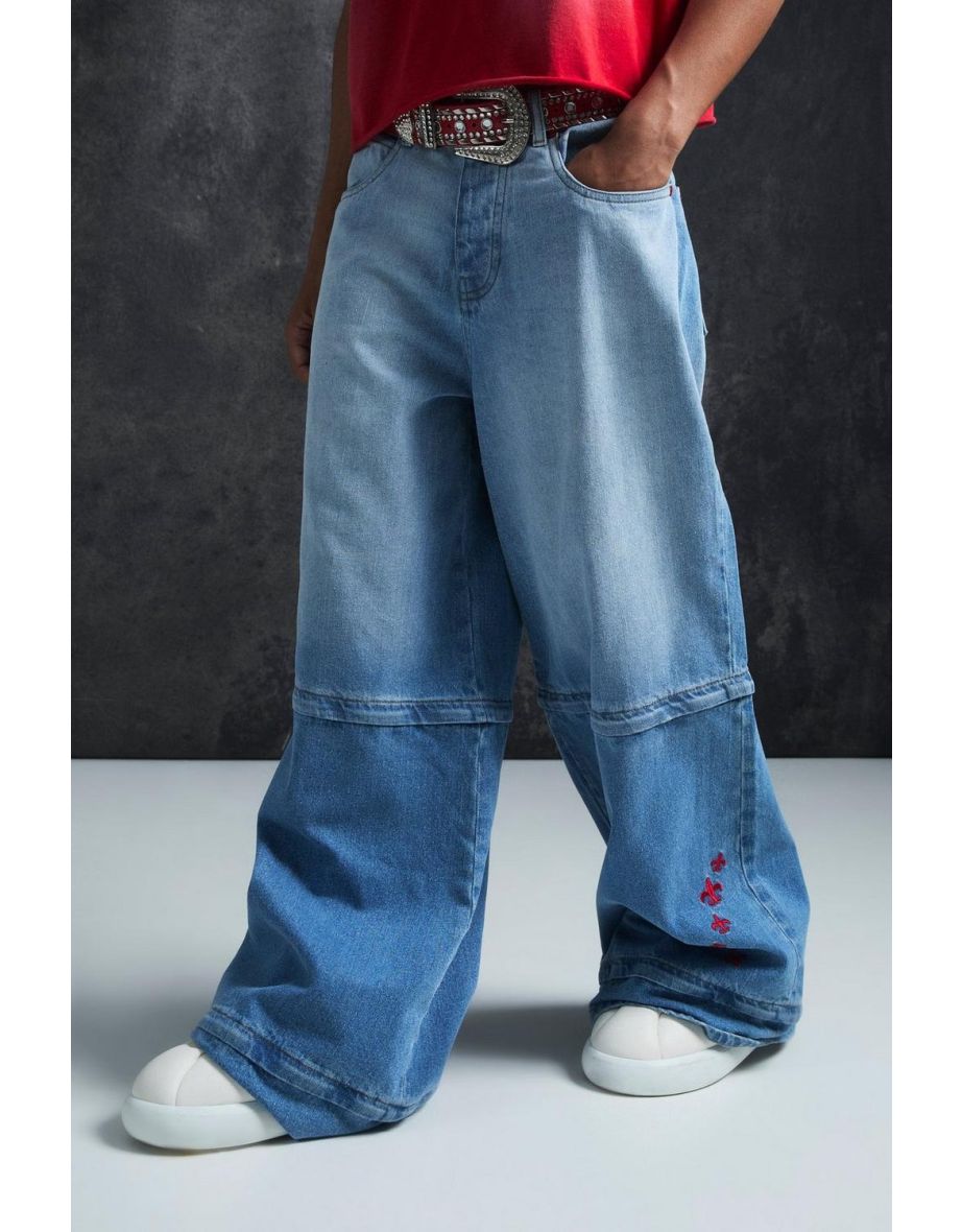 Trippie Redd Extreme Baggy Rigid Zip Off Leg Denim Jeans - light blue