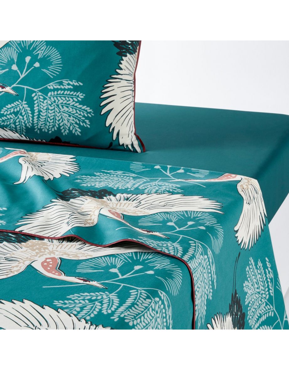 Grues Bird Cotton Percale 180 Thread Count Flat Sheet