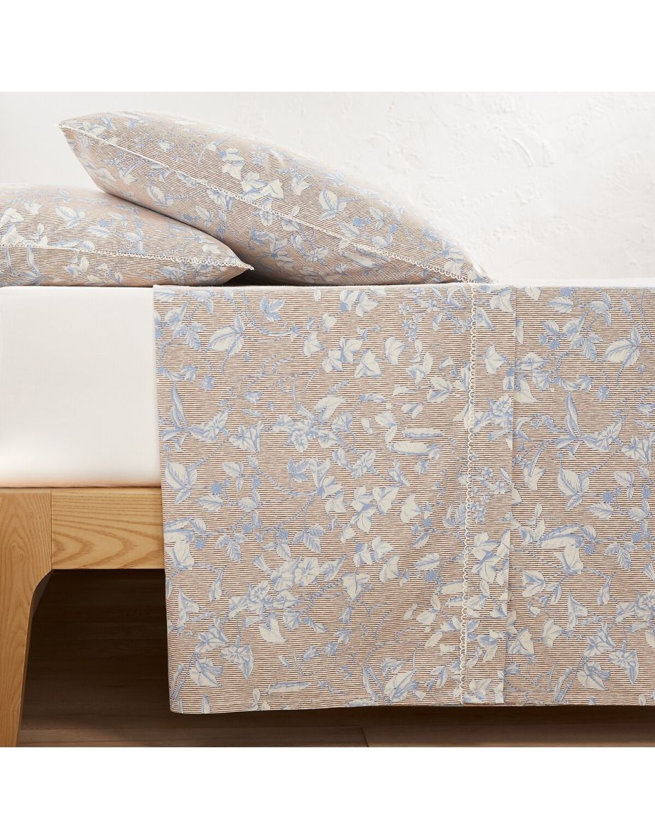 Melusine Floral 100% Washed Cotton Percale 200 Thread Count Flat Sheet