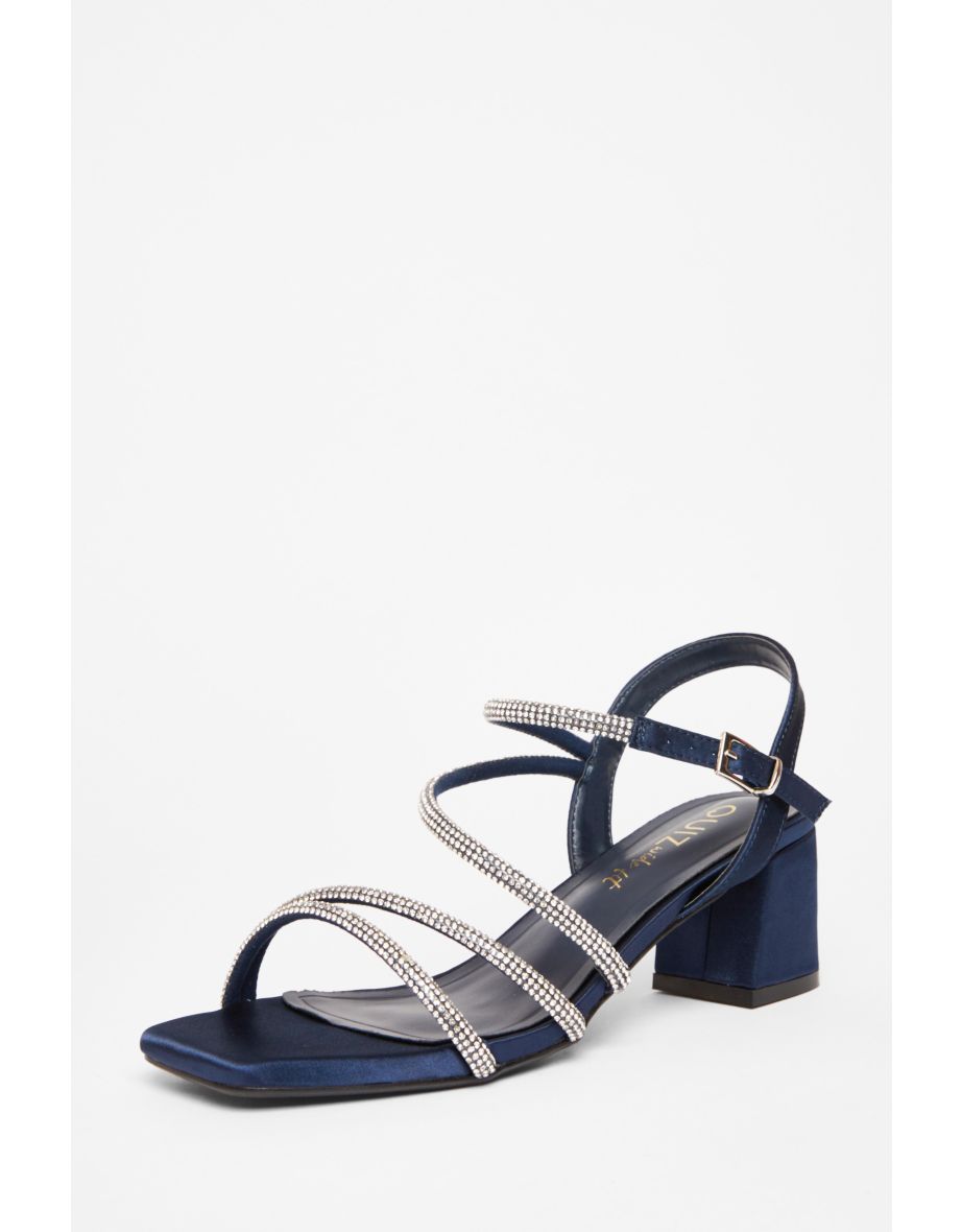 Wide Fit Navy Diamante Block Heels