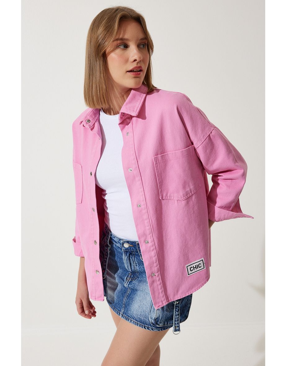 Women's Pink Oversize Gabardine Jacket with Pockets