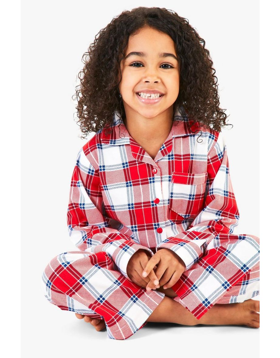 Kids Button Front Check Family Pjs - red - 3