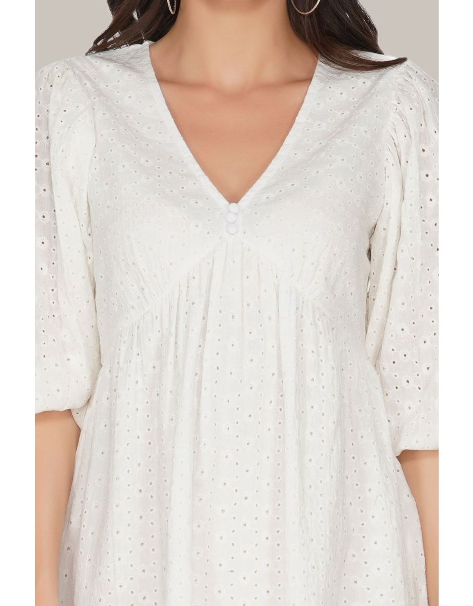 Kora White Cotton Mini Dress - 4