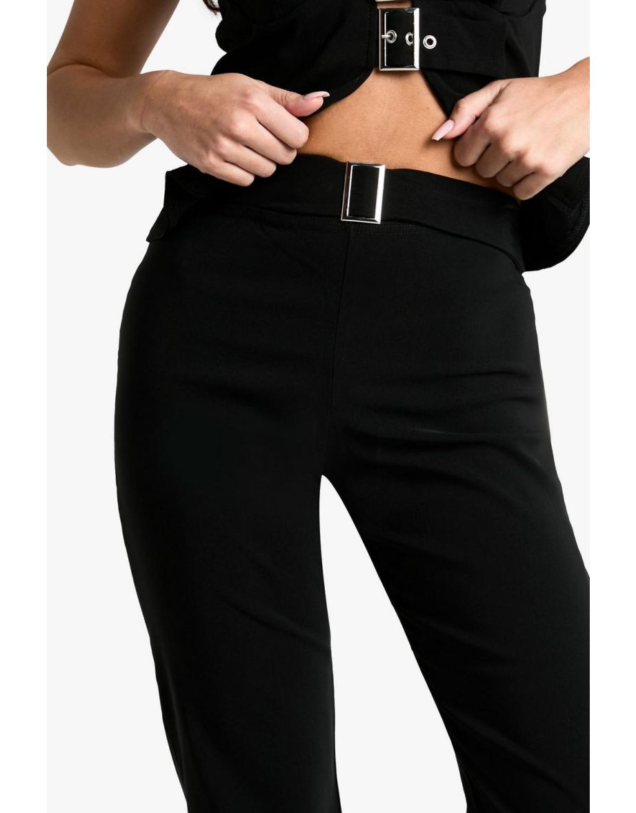 Bengaline straight leg trouser with buckle detail - black - 3