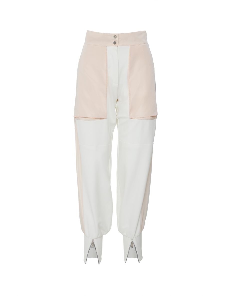 Cuffed Zipper Detail Wide Pocket Ecru Jogger  Pants - 4
