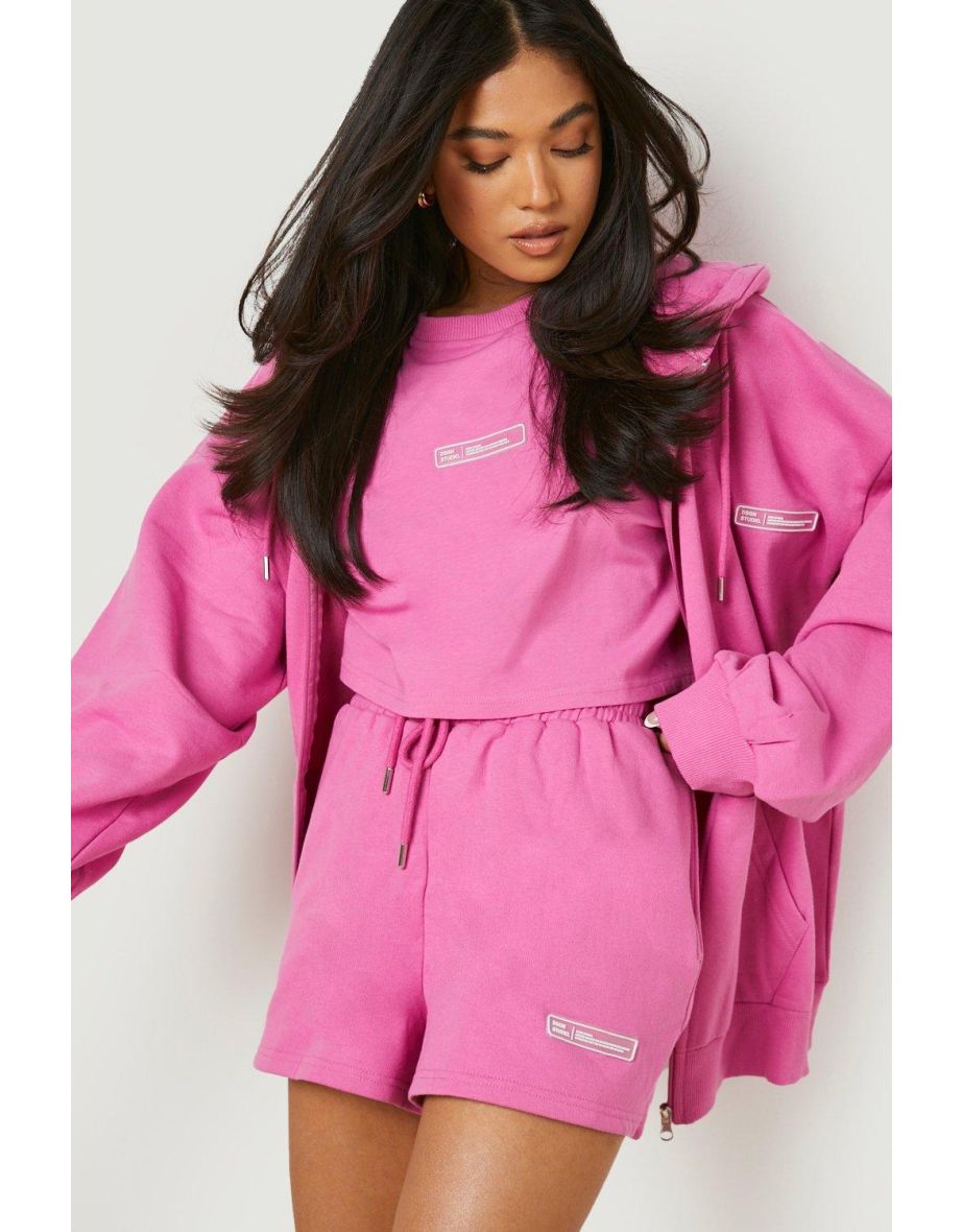 Petite 3 Piece Zip Through Short Tracksuit - hot pink - 3