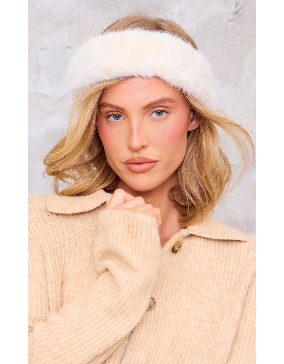 Cream Faux Fur Soft Knot Headband