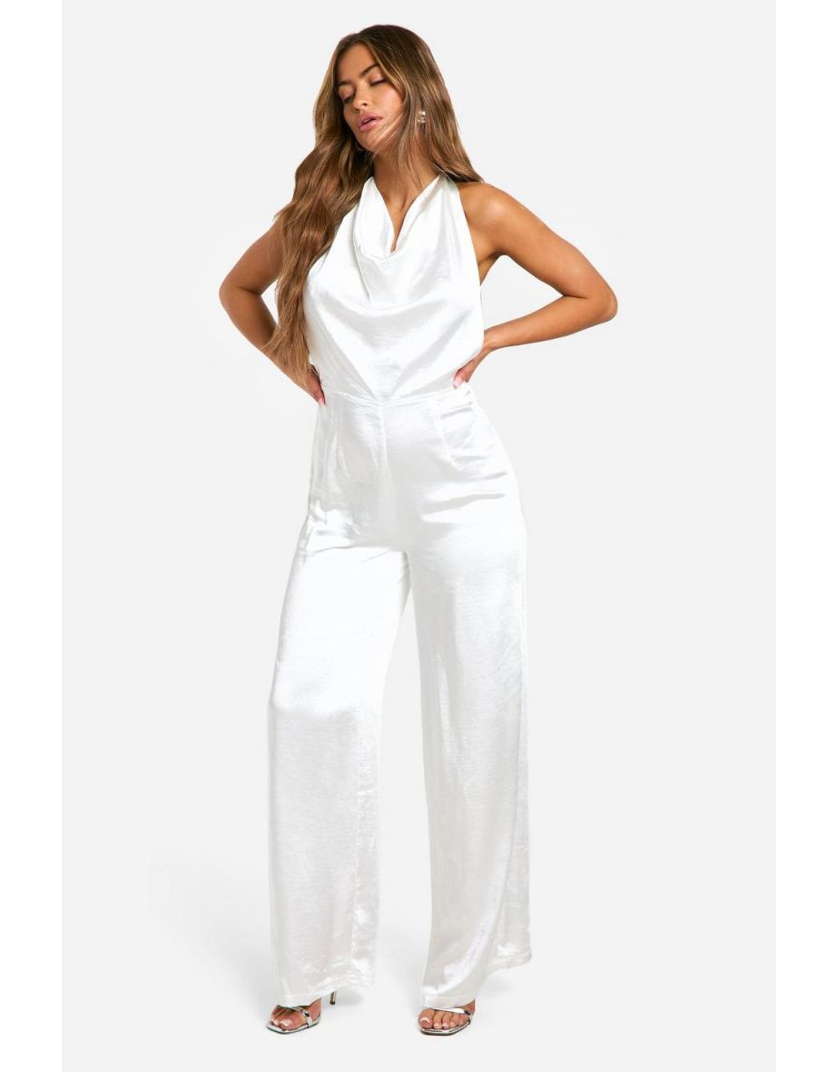 Satin High Cowl Backless Jumpsuit