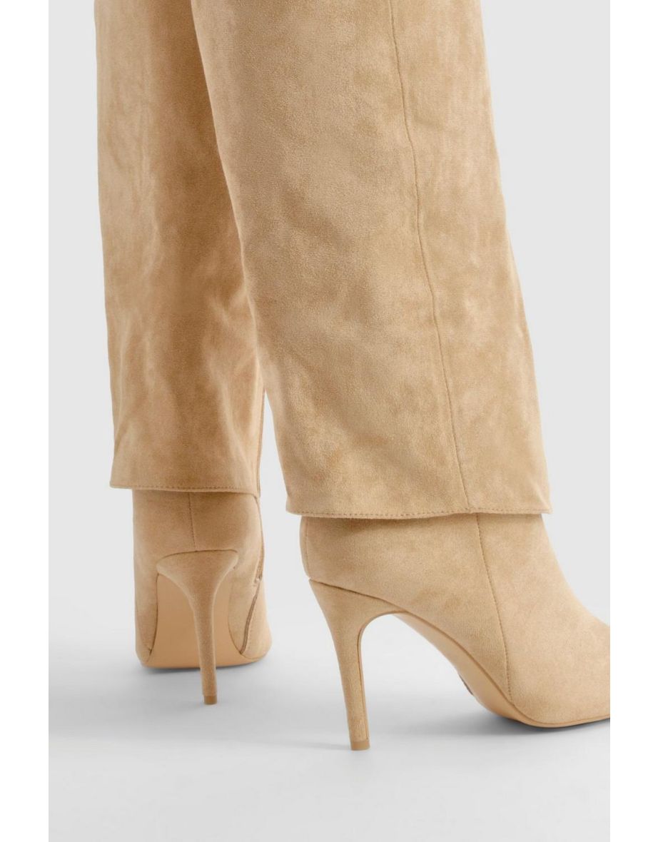 Foldover Pointed Heeled Knee High Boots - taupe - 3