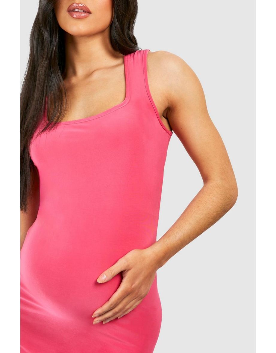 Maternity Sleeveless Square Neck Slinky Midaxi Dress - dark pink - 3