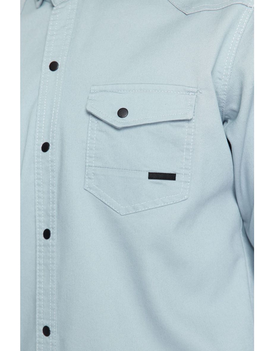 Men Mint Regular Fit Denim Jeans Shirt with Snap Fasteners - 7