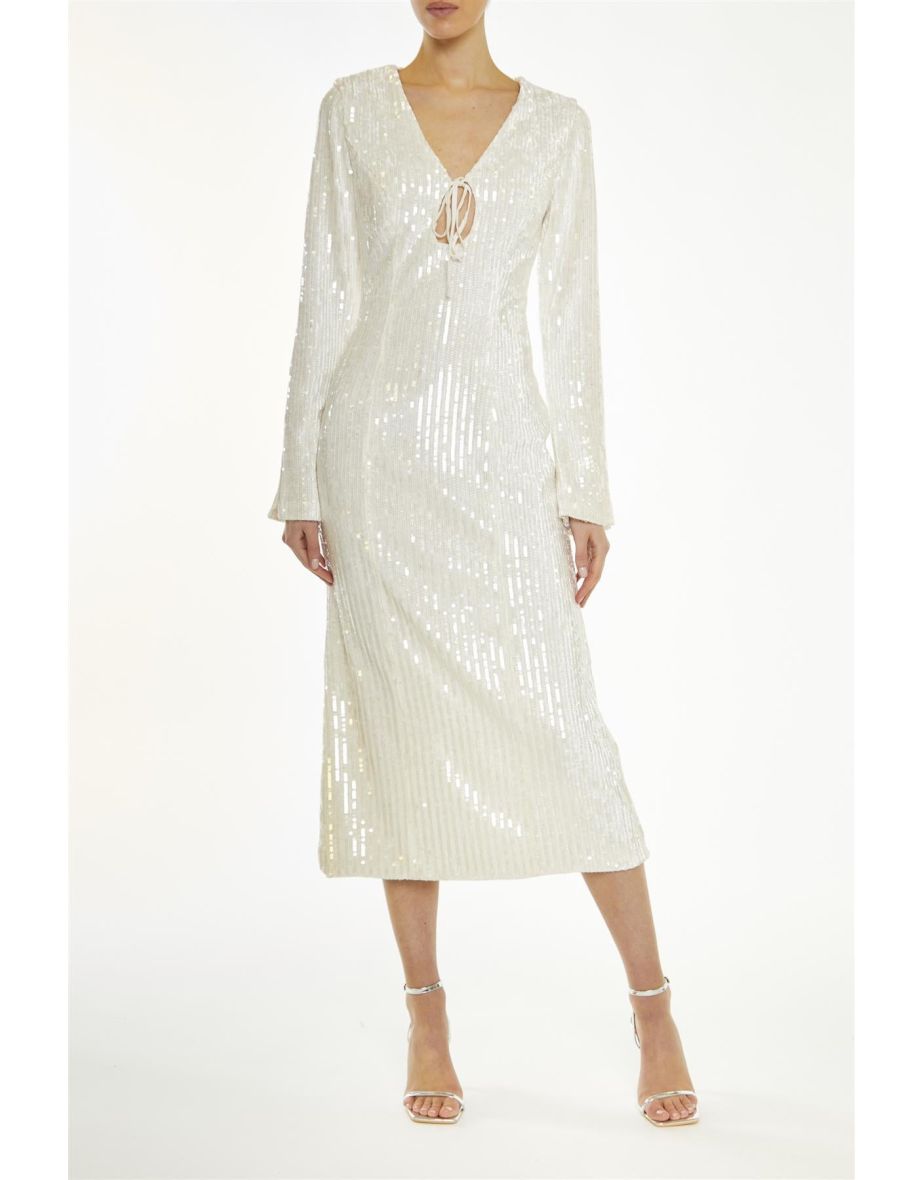 Anais Clear-Nude Sequin Flared-Sleeve -Dress - 2