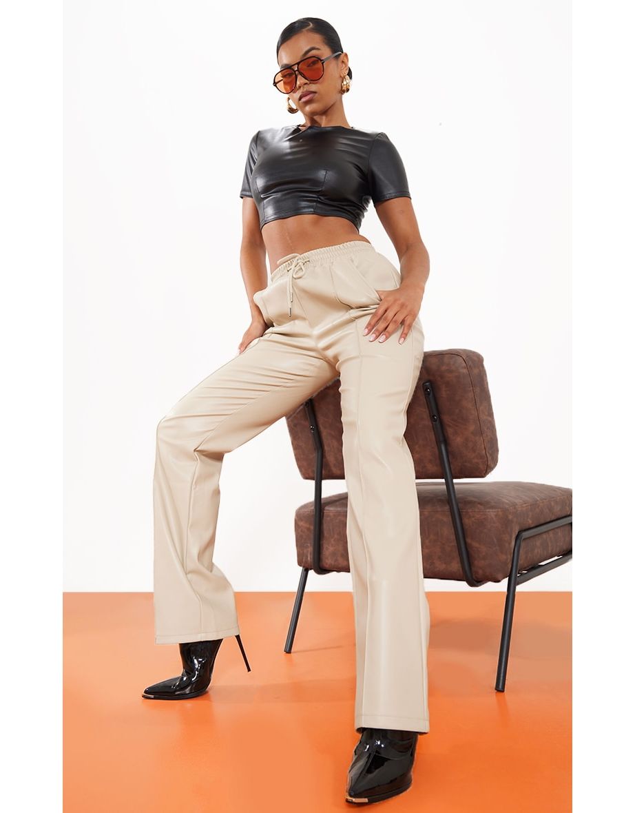 Tie waist leather fashion trousers