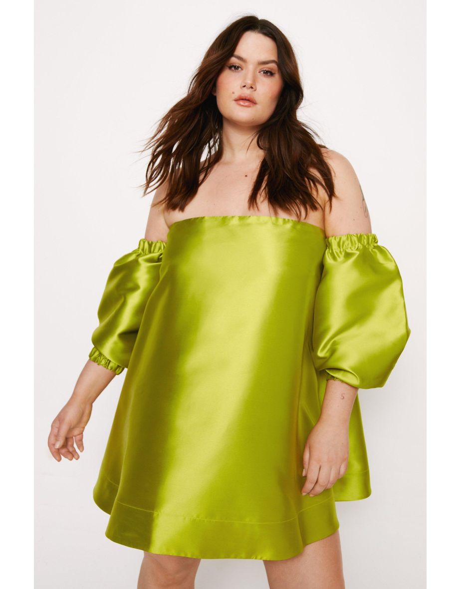 Plus Size Structured Bardot Puff Sleeve Mini Dress