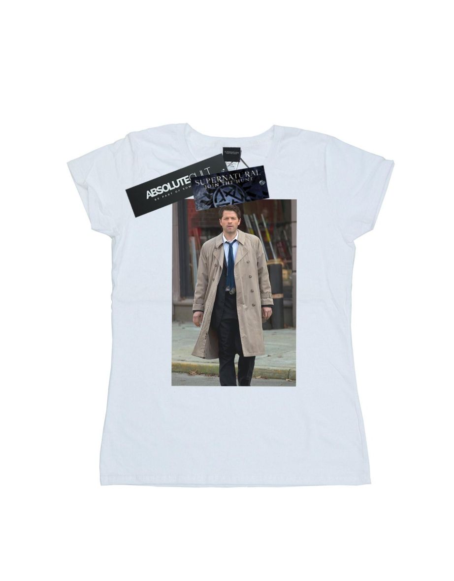 Supernatural Womens/Ladies Castiel Photograph Cotton T-Shirt - White