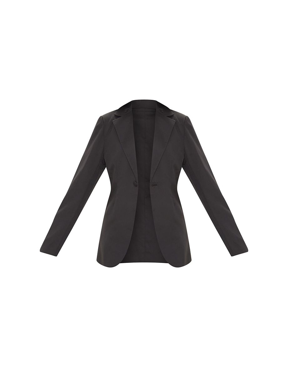 Black Woven Cinched Curve Hem Blazer - 4