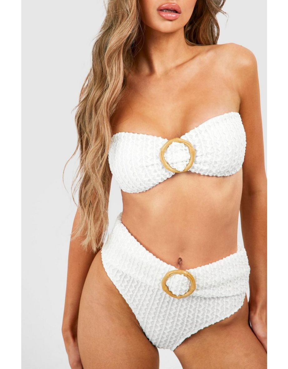 Bamboo Ring Textured High Wait Bikini Brief - white - 2