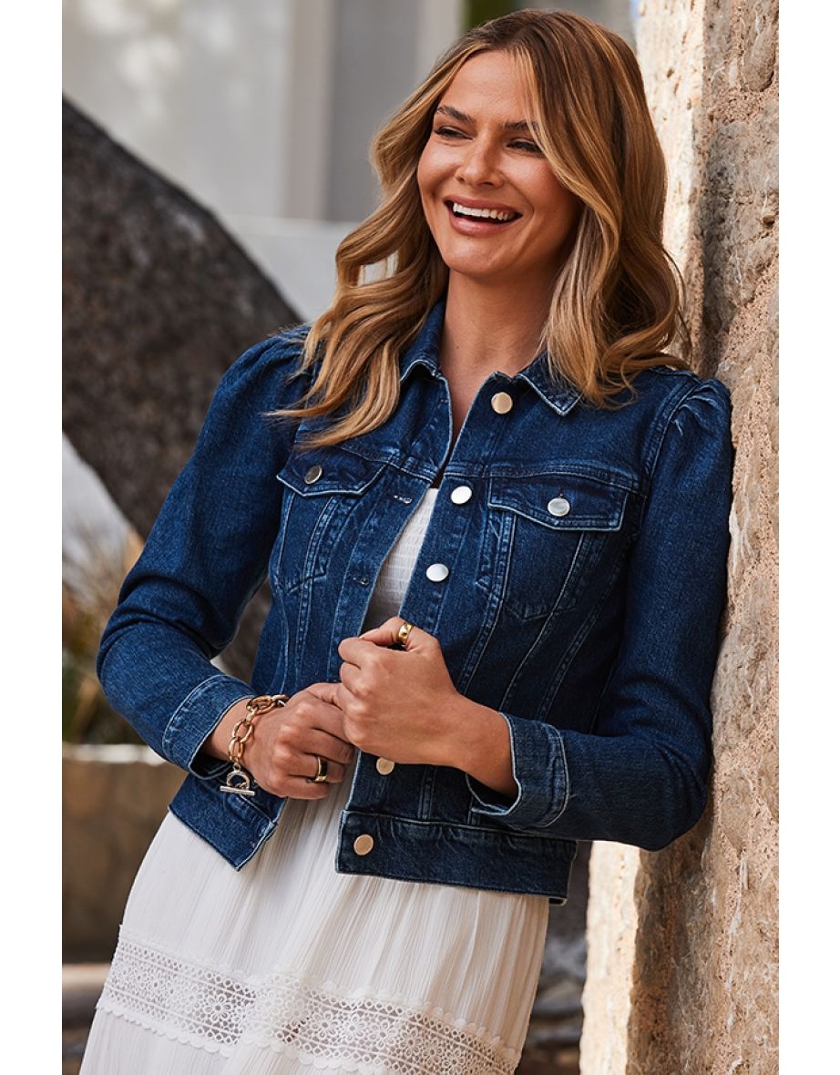 Dark Indigo Puff Sleeve Denim Jacket - 4