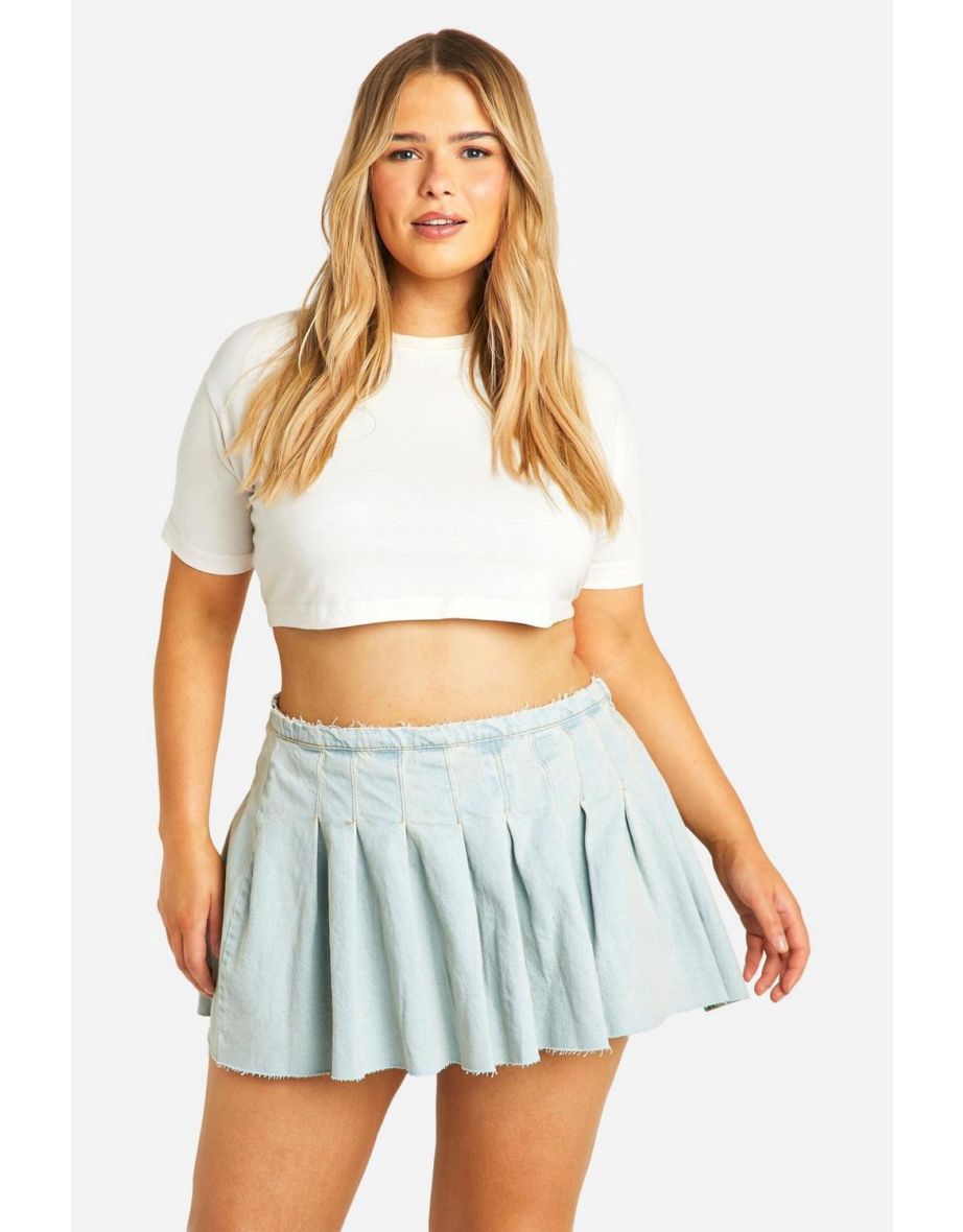 Plus Pleated Micro Mini Denim Skirt